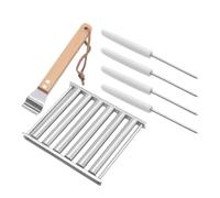 Alasum Support à Hot-dogs 5 Pièces Détachable en Acier Inoxydable avec Grille et 4 Brochettes, Rouleau à Saucisses Ustensile Barbecue Portable pour Barbecue de Feu de Camp pour Camping