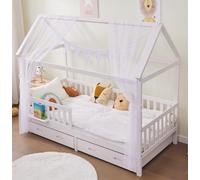 ALAVYA HOME® Ensemble de décoration 4 pièces avec 2 ciels de lit | 1 Guirlande de fanions de 300 cm de Long | Guirlande de fanions 100% Bio-Coton | 150 x 350 cm | avec Guirlande Lumineuse | Blanc