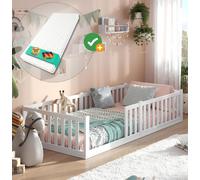 Alavya Home Lit au Sol TITAN 90x200 Ensemble Complet avec Matelas pour Enfant Cosy en Mousse Froide – Bois Massif de Hêtre, Barrière Anti-Chute Réglable