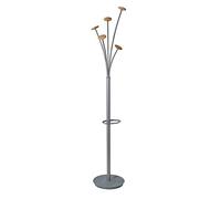ALBA Porte Manteau Design - Noir métal - Bois Clair - Capacité 6 parapluies et Socle de récupération d'eau