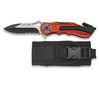 Albainox 19626 GR1015. Rouge avec scie de protection civile. Manche en aluminium. Lame en acier inoxydable. Feuille de 6.5 cm avec pointe rompevidrio et Cutter. Housse