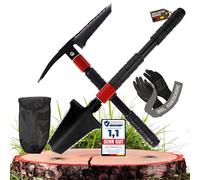 ALBAJ Pelle pliante 9 en 1 - Pelle de survie pliable avec scie à racines, acier à feu et sac - Outil compact d'extérieur - Cadeau pour homme, idéal pour le camping, le bushcraft et les urgences