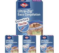 Albal - 8 Sacs Congélation Ultra Zip - Grand Modèle 8L - Fermeture Zip - Résistant - 70% de ressources recy s (Lot de 4)