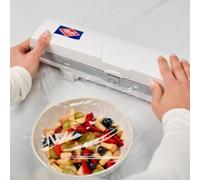 ALBAL Dérouleur Universel de film alimentaire (37 x 9cm), Dérouleur film étirable, aluminium et papier cuisson, pour une découpe nette d'une seule pression, Blanc