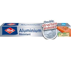 ALBAL Papier Aluminium pour four et barbecue (20m), Film Alu résistant aux déchirures et aux variations de températures, Rouleau aluminium à double structure alvéolée
