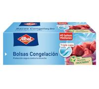 Albal Sacs de congélation 3 litres, fabriqués à partir de 70% de matériaux recyclés, triple couche, résistants, réutilisables, recyclables, 40 sacs de taille moyenne. Sans BPA