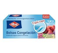 Albal Sacs de congélation 3 litres, fabriqués à partir de 70% de matériaux recyclés, triple couche, résistants, réutilisables, recyclables, 40 sacs de taille moyenne. Sans BPA