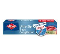 ALBAL Ultra-Zip sacs de congélation moyens, fermeture double zip, 27 x 24 cm, 3 L, lot de 15, fabriqués avec 70 % de matériaux recyclés