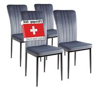 ALBATROS Modena Lot de 4 chaises de salle à manger avec housse en velours Gris - Design vintage élégant - Chaise rembourrée certifiée SGS - Chaise de cuisine, chaise de salle à manger ou table à manger