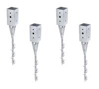 Alberts 208370 Lot de 4 douilles de sol à visser | Pour poteaux en bois carré | Galvanisé à chaud | 71 x 71 mm | Longueur totale 595 mm