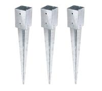 Alberts 211424 Ancre à enfoncer | pour poteau en bois rond ou carré | galvanisée à chaud | 91 x 91 mm | longueur totale 750 mm | Set de 3 pièces