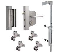Alberts 415815 LOCINOX Kit de serrure pour profilés 40 mm | Serrure industrielle LAKQ U2 + verrou de barre externe VSF + butée SAKL QF + paumelle de porte à 180° BoltonHD-4D-ALUM + paumelle de porte à
