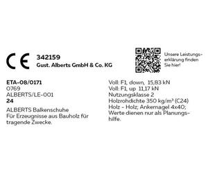 Alberts 820138 Balkenschuh Typ A, sendzimir galvanisé, 80 x 120 mm, 25er Set