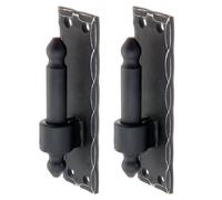 Alberts 846084 Paumelle sur plaque, modèle en fer forgé avec crochets DI ou DII, revêtement plastique noir, entraxe Ø 16 mm, plaque 150 x 45 mm, lot de 2
