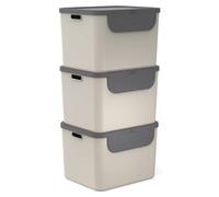 Albula, ensemble de 3 poubelles de tri pour la cuisine, 55 litres | Système de tri sélectif à 3 compartiments, avec poignées et 6 autocollants | Robuste et empilable | Peut être ouvert même lorsqu'il 
