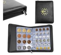 Album de collection pour pièces de monnaie de 2 euros, 600 pochettes | 3 x 3 cm/4 x 4,5 cm noir avec fermeture éclair