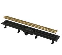 Alca - Bac à douche Simple 85 cm, avec rebord pour grille perforée, in rille, laiton APZ10BLACK-850BRASS