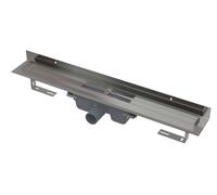 Alca - Caniveau de douche Wall 95 cm, avec rebord pour grille pleine et collier de fixation au mur, inox APZ16-950