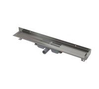 Alca - Caniveau de douche Wall Low 115 cm, avec rebord pour grille pleine et collier de fixation au mur, inox APZ116-1150