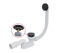 Alca - Ensemble vidage et trop-plein pour baignoire, longueur 1200 mm, Click-Clack, noir mat A507BLACK-120