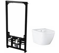 Alca - Pack Bâti support pour bidet suspendu + Bidet suspendu Grohe, blanc alpin (SetBidetGrohe-1)
