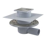Alca - Siphon de sol, côté 105x105 mm, diamètre 50 mm, 2ème niveau d'isolation, obturateur d'odeurs SMART, acier inoxydable/plastique APV1324