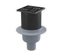 Alca - Siphon de sol, droit 11x11 cm, diamètre 5 cm, combiné avec un obturateur d'odeurs SMART, acier inoxydable noir mat/plastique APV32BLACK