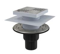 Alca - Siphon de sol, droit 15x15 cm, diamètre 5/8 cm, 2ème niveau d'isolation, acier inoxydable/plastique APV4444