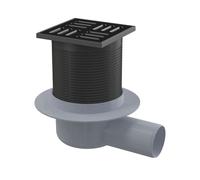 Alca - Siphon de sol latéral 11x11 cm, diamètre 5 cm, combiné avec un obturateur d'odeurs SMART, acier inoxydable noir mat/plastique APV31BLACK