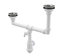 Alca - Siphon pour deux éviers, diamètre 115 mm, à deux niveaux, avec raccord, en plastique A454P