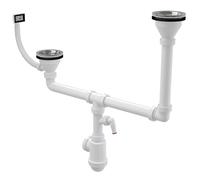 Alca - Siphon pour deux éviers, diamètre 115 mm, à deux niveaux, avec raccord, en plastique A456P