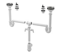 Alca - Siphon pour deux éviers, universel, avec 2 raccords, plastique A8000