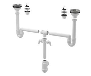 Alca - Siphon pour deux éviers, universel, avec 2 raccords, plastique A8000