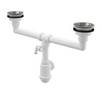 Alca - Siphon pour double évier, diamètre 115 mm, avec raccord, plastique A453P