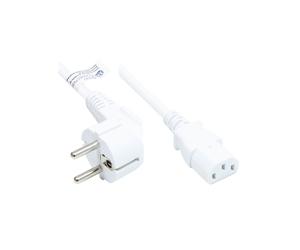 Alcasa Câble Alimentation 10m Blanc CEE7/7 vers IEC C13 H05VV-F 3x1.5mm² 250V/10A avec connecteur coudé 90° et certifications ENEC10, VDE, KEMA