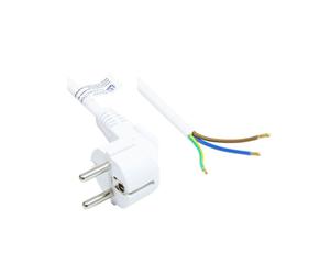 Alcasa Câble Alimentation P0185-W015 Blanc 1.5m Prise Type E+F (CEE 7/7) H05VV-F3G 3x0.75mm² 250V/10A avec Connecteur Coudé 90° PVC