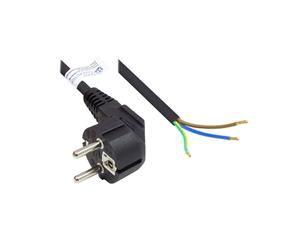 Alcasa P0185-S030 Câble d'alimentation 3m, Type E+F, CEE 7/7, H05VV-F3G 3x1mm², 250V/10A, Noir, Connecteur coudé 90°, Certifié VDE/KEMA/DEMKO