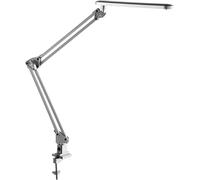 ALCO-Albert 962-28 - Lampe de bureau/de travail LED avec pince de table et double bras pratique, argentée, interrupteur marche/arrêt, 20 LED, plastique, 7 watts, env. 62 x 4,5 x 50 cm