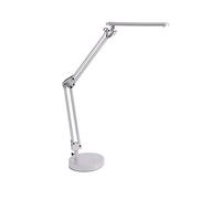 ALCO-Albert 963-28 - Lampe de bureau/de travail LED avec pied rond et double bras pratique, argentée, interrupteur marche/arrêt, 20 LED, plastique, 7 watts, env. 60,7 x 16 x 44 cm