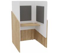 Alcôve cabine de confidentialité acoustique assise CALME Bas Chêne Nebraska - Haut Blanc - Habillage Gris
