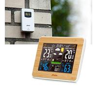 Alecto WS-1560 Station météo bambou - capteur extérieur sans fil, écran 5,7", température & humidité int./ext., précipitations, prévisions animées, phases lunaires, alarme gel, réveil snooze