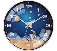 ALEENFOON 30cm Horloge murale pour enfants Style, Non-sticking, Moderne Quartz Coloré pour garçons & filles, Espace Astronautes pour chambre, salon, salle de hambre d'enfants