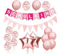 ALEGRE Kit de décoration pour la rentrée des classes - Pour fille et garçon - Rose - Avec bannière pour écolier, guirlande de fanions et ballons en feuille d'étoile (or rose, guirlande pour enfant