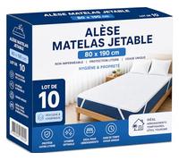 Alèse Matelas Jetable 80x190 cm - Housse de Protection Lit 1 Place - Paquet de 10 Alèses - Protection & Hygiène - Literie à Usage Unique - Anti Bactéries, Acariens, Allergies - Matelas Protégé