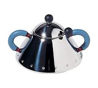 Alessi Sucrier Métal 9097 – Petite cuillère inox 18/10 brillante, poignées bleu clair, pommeau noir