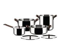 Alessi Batterie de cuisine EDO PU100S7 – 7 pièces, acier inoxydable 18/10, poignées PVD marron