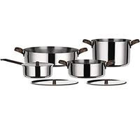 Alessi Batterie de cuisine EDO PU100S7 – 7 pièces, acier inoxydable 18/10, poignées PVD marron