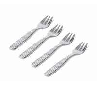 Alessi FM 23/36 S4 Colombina Fish, Set de Quatre Petites fourchettes à huitres et crustacés 18/10, Couleur : Argent, Acier Inoxydable, Finition Brillante, 4 unités