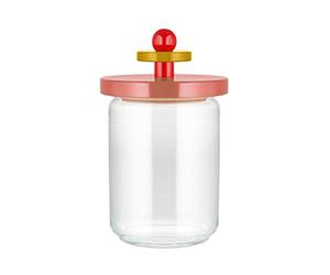 Alessi Mr. Sottsass I Suppose ES16/100 2 - Pot en Verre Hermétique Design avec Couvercle en Bois de Hêtre, Rose, Rouge et Jaune