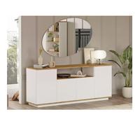 ALESSIA - bahut 4 portes L.180 cm, décor blanc mat et pin